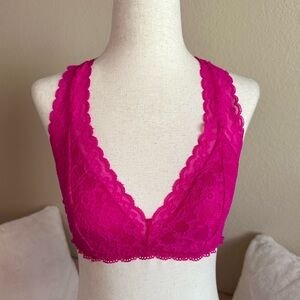 Victoria’s Secret Lace Bralette Wireless Bright Pink Racerback Womens M Lingerie